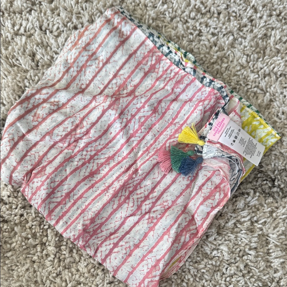 Stella & Dot Pink Striped Scarf with Tassels